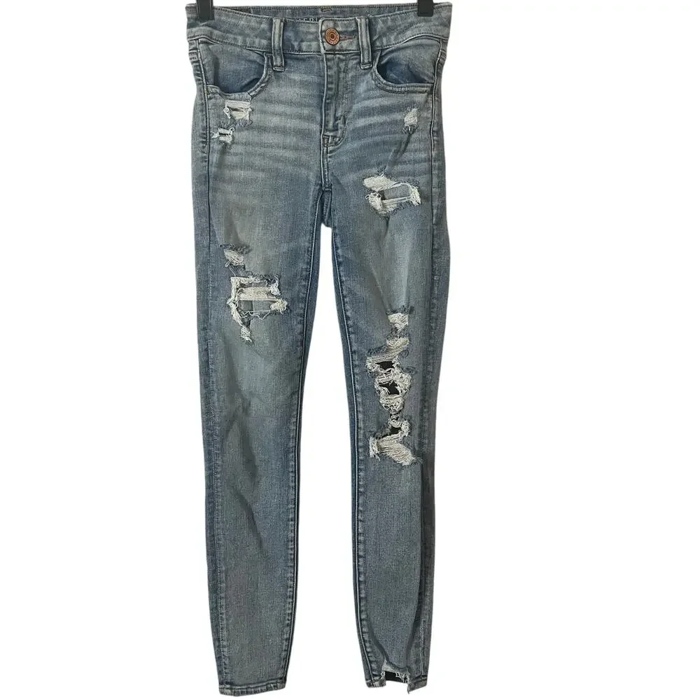 American Eagle Jeans Women’s Size 0 Light Wash Distressed NexT Level Stretch